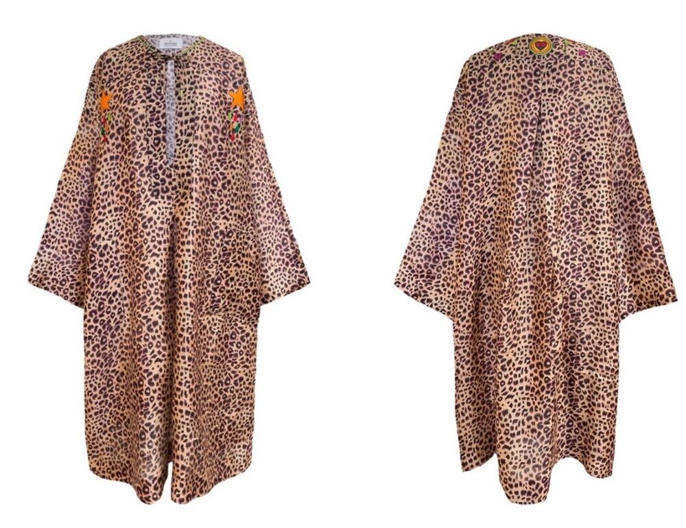 MONOKI Diane Goldstein OS S M L Leo Leopard Animal Print Silk Embroidered Dress